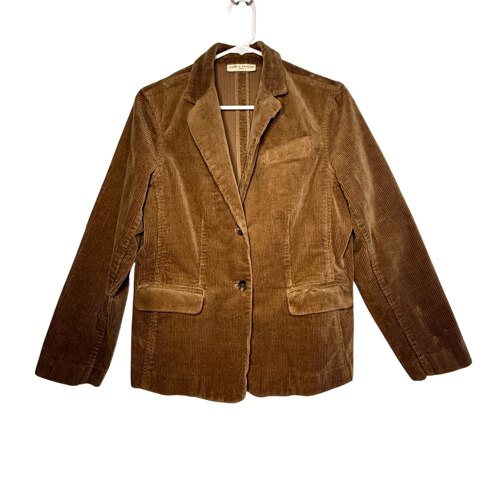 Lord & Taylor Petite 10P Brown Corduroy Blazer Jacket Cotton Stretch Classic